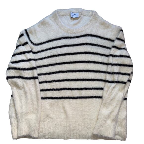 Old Navy Fuzzy Black & White Breton Stripe Pullover Sweater 3X - Picture 1 of 7